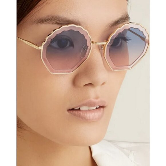 💕CHLOE💕 Tally Scalloped Sunglasses CE147S 834 Gold Brown Lenses New In Box - Picture 6 of 16